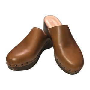 MADEWELL Leather Clogs Womens Sz 7 Oiled English Saddle Brown Cushioned 70s Boho